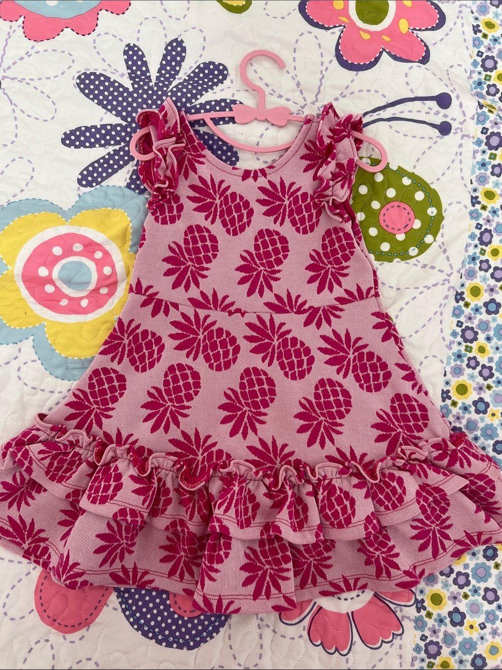 Janie and Jack Hot Pink Girls' Dress with Pineapple Print